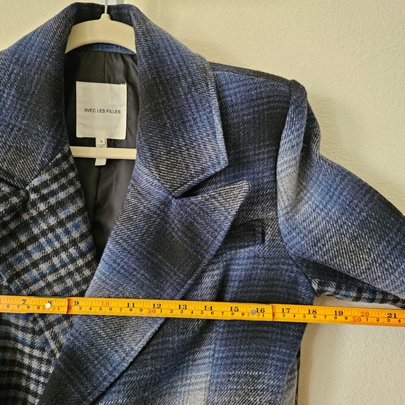 AVEC LES FILLES Wool Blend Double Breasted Mixed Plaid Blazer Jacket Sz S - Picture 14 of 15